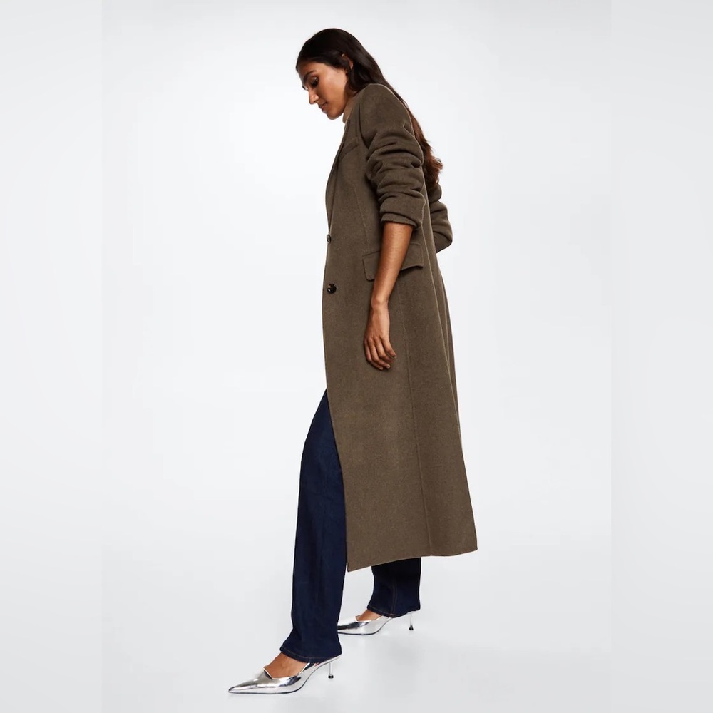 Mango MNG | Fitted Handmade Wool Long Coat Jacket - Picture 4 of 12